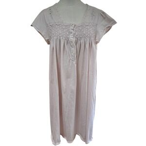 Miss Elaine Pink Smocked‎ Nightgown-Grannycore Cottagecore Sleepwear L Vintage